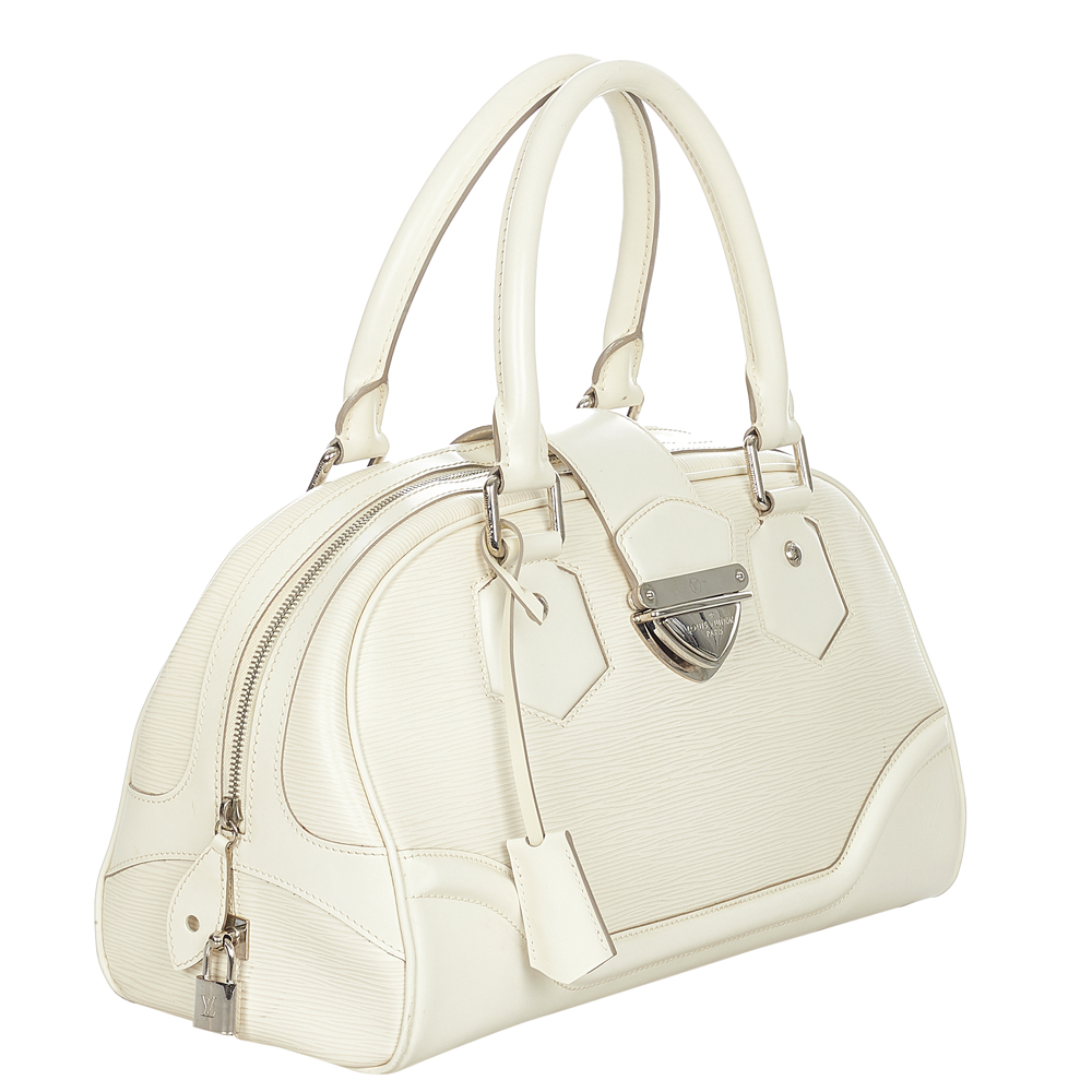 

Louis Vuitton White Leather Bowling Montaigne GM Satchel Bag