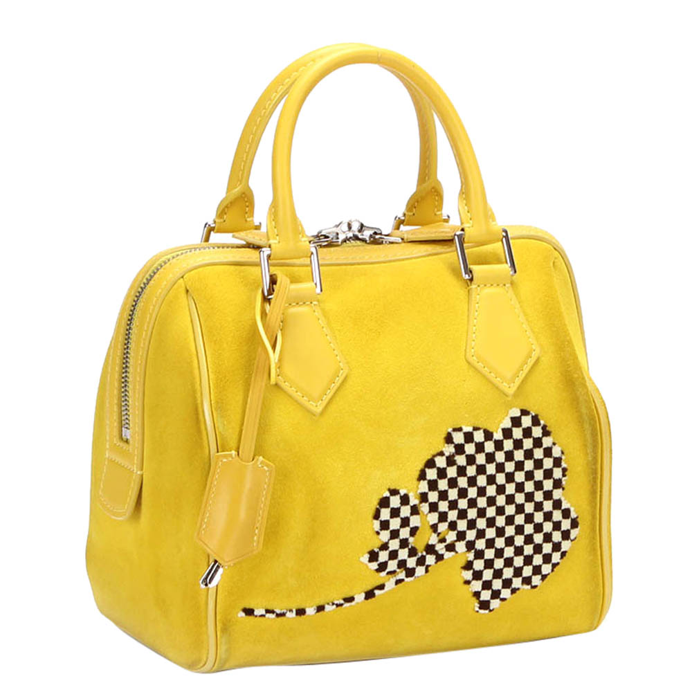 

Louis Vuitton Yellow Suede Illusion Fleur Speedy Cube PM Bag