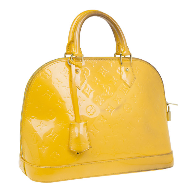 Louis Vuitton M91614 Monogram Vernis Leather Jaune/ Beige/ Yellow Alma Tote  Bag (FL4168)