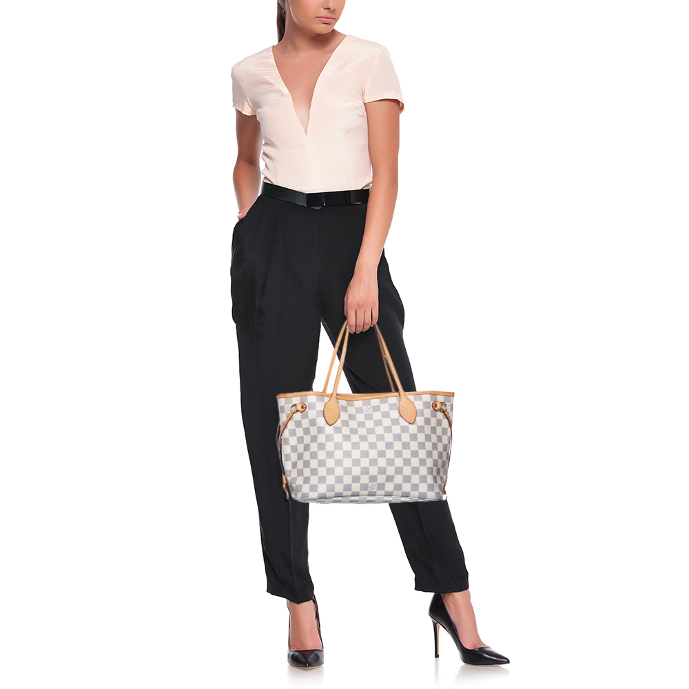

Louis Vuitton Damier Azur Canvas Neverfull PM Bag, White
