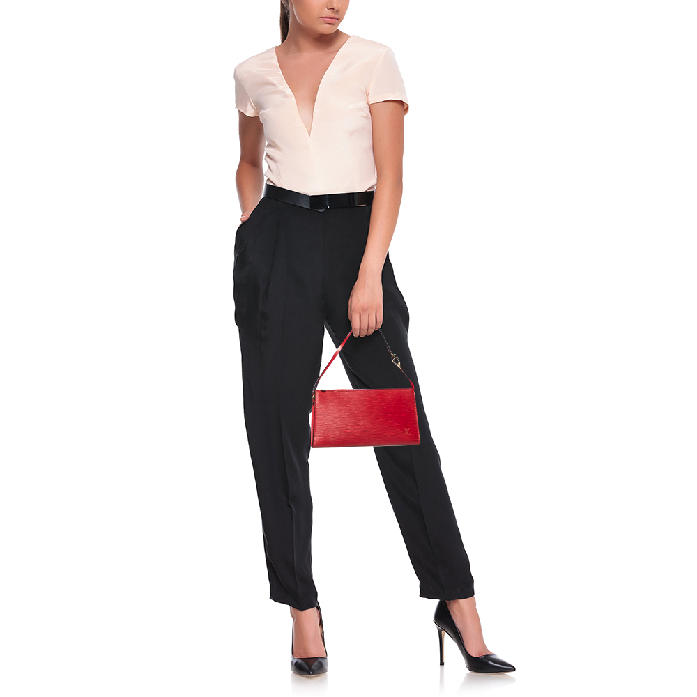 

Louis Vuitton Red Epi Leather Pochette Accessoires Bag