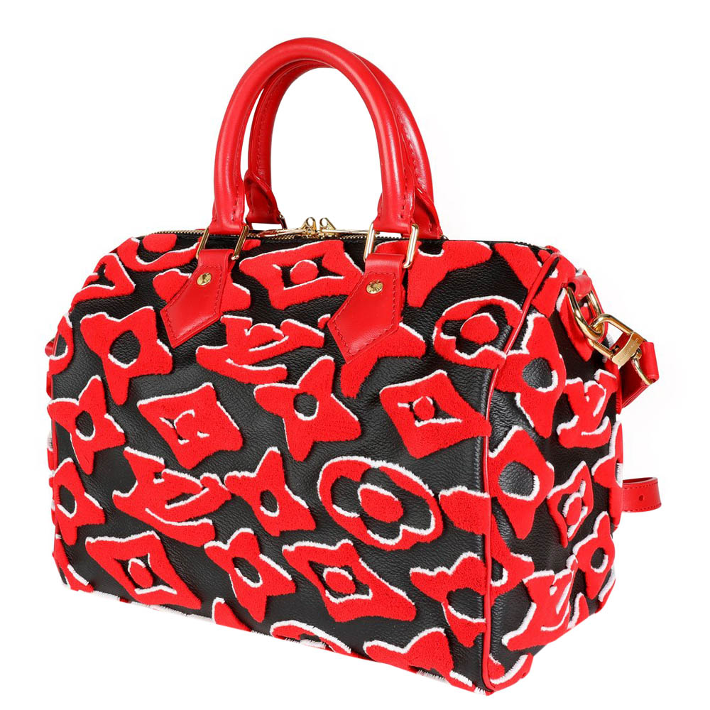 

Louis Vuitton x Urs Fischer Limited Edition Black & Red Tufted Monogram Canvas Speedy 25 Bag
