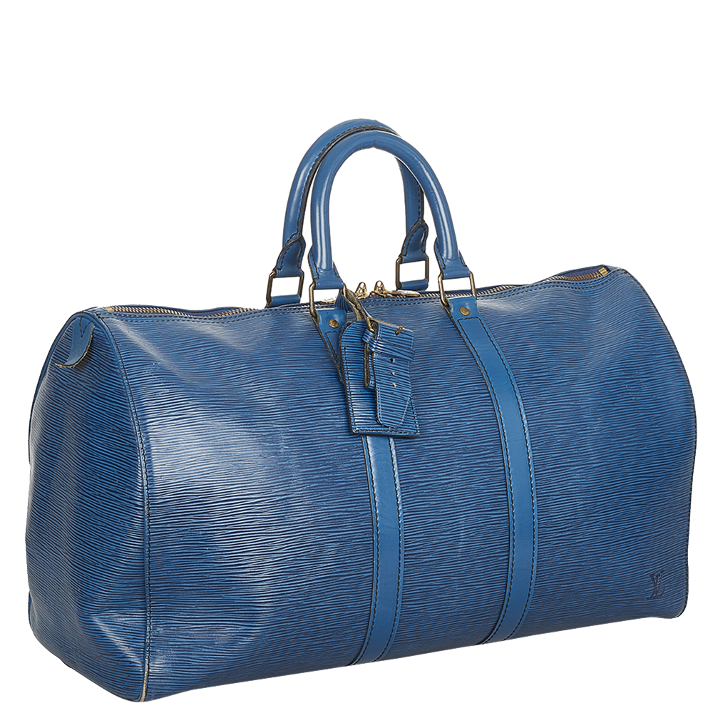 

Louis Vuitton Blue Epi Leather Keepall 45 Duffel Bag