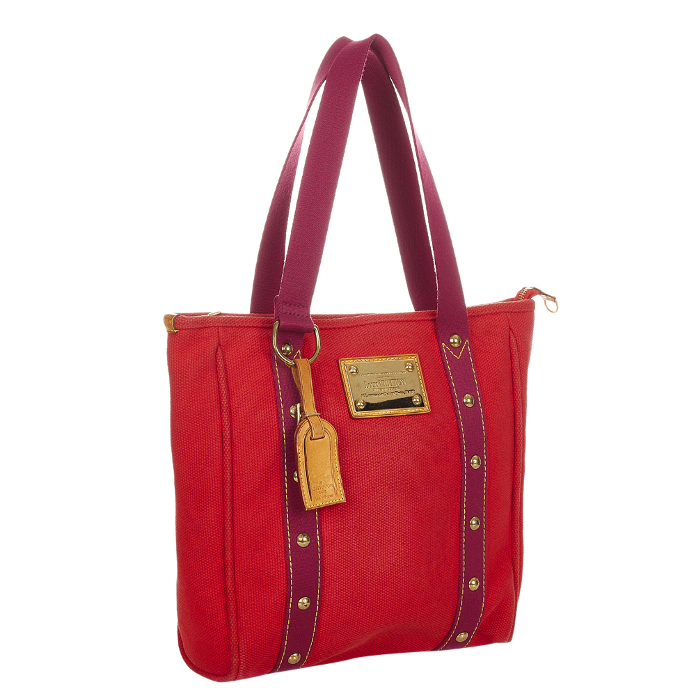 

Louis Vuitton Red Canvas Fabric Antigua Cabas MM Tote Bag