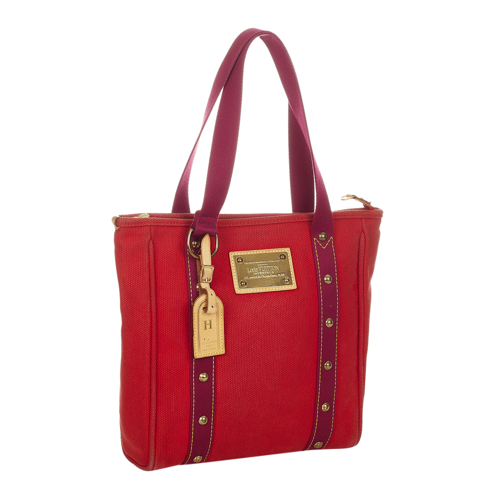 

Louis Vuitton Red Canvas Fabric Antigua Cabas MM Tote Bag
