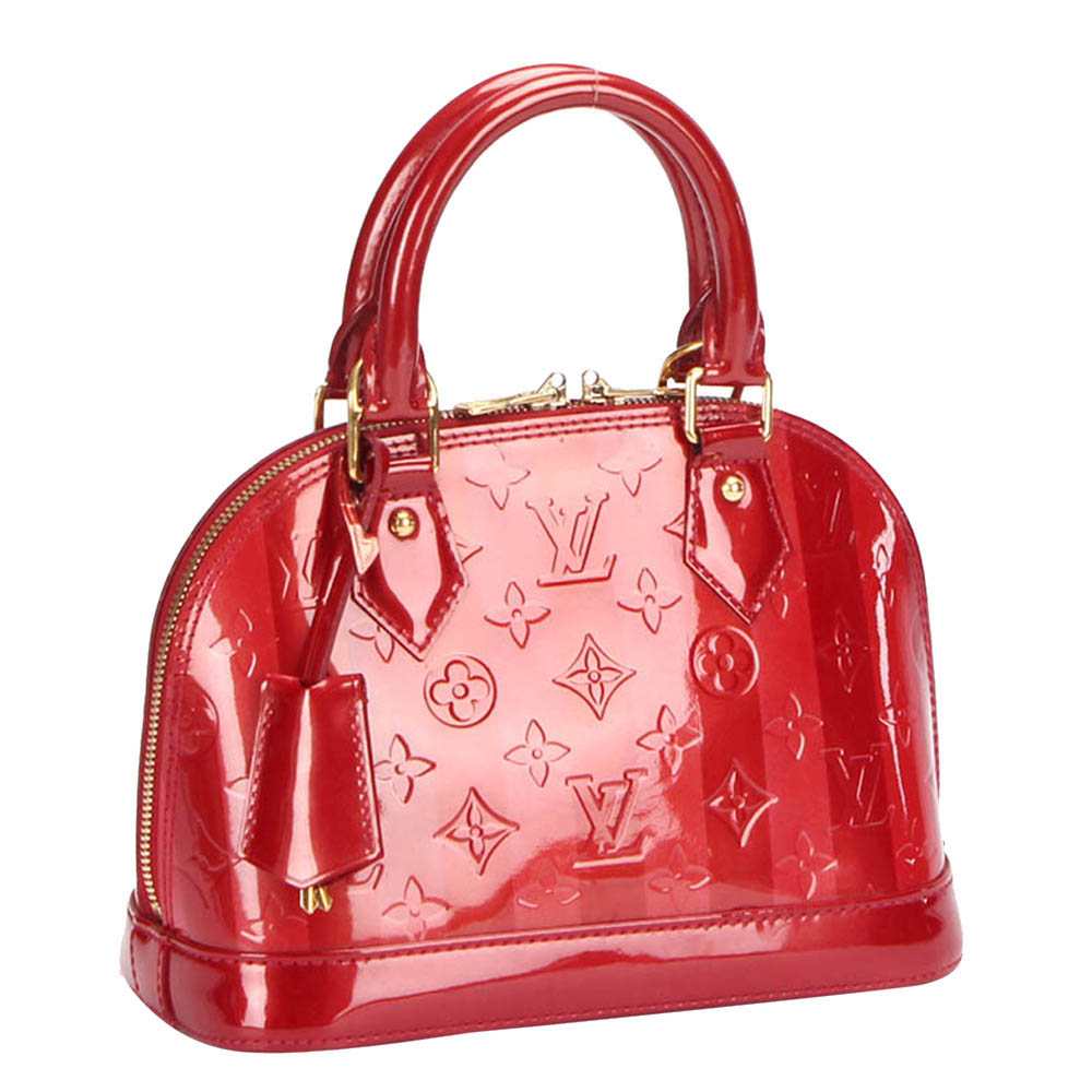 

Louis Vuitton Red Monogram Vernis Leather Rayures Alma BB Satchel Bag