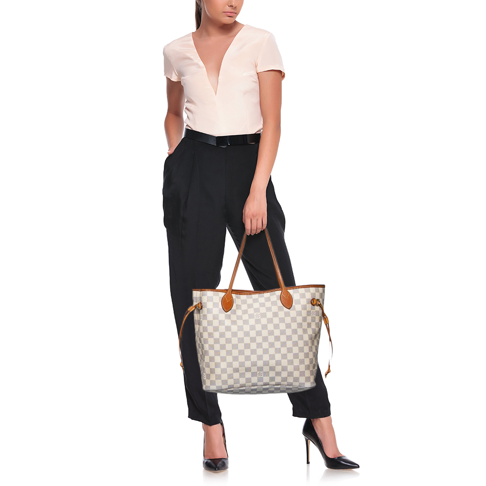

Louis Vuitton Damier Azur Canvas Neverfull MM Bag, White
