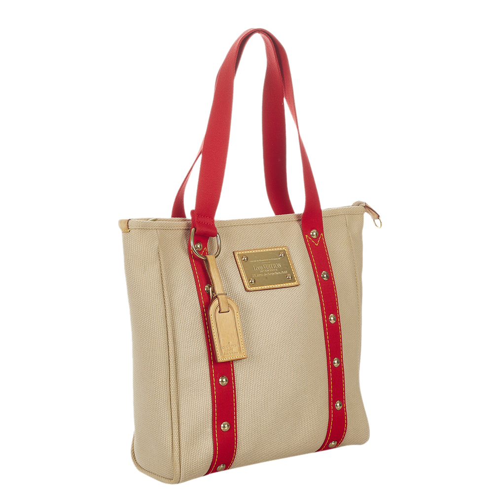 

Louis Vuitton Beige/Red Canvas Antigua Cabas MM Bag