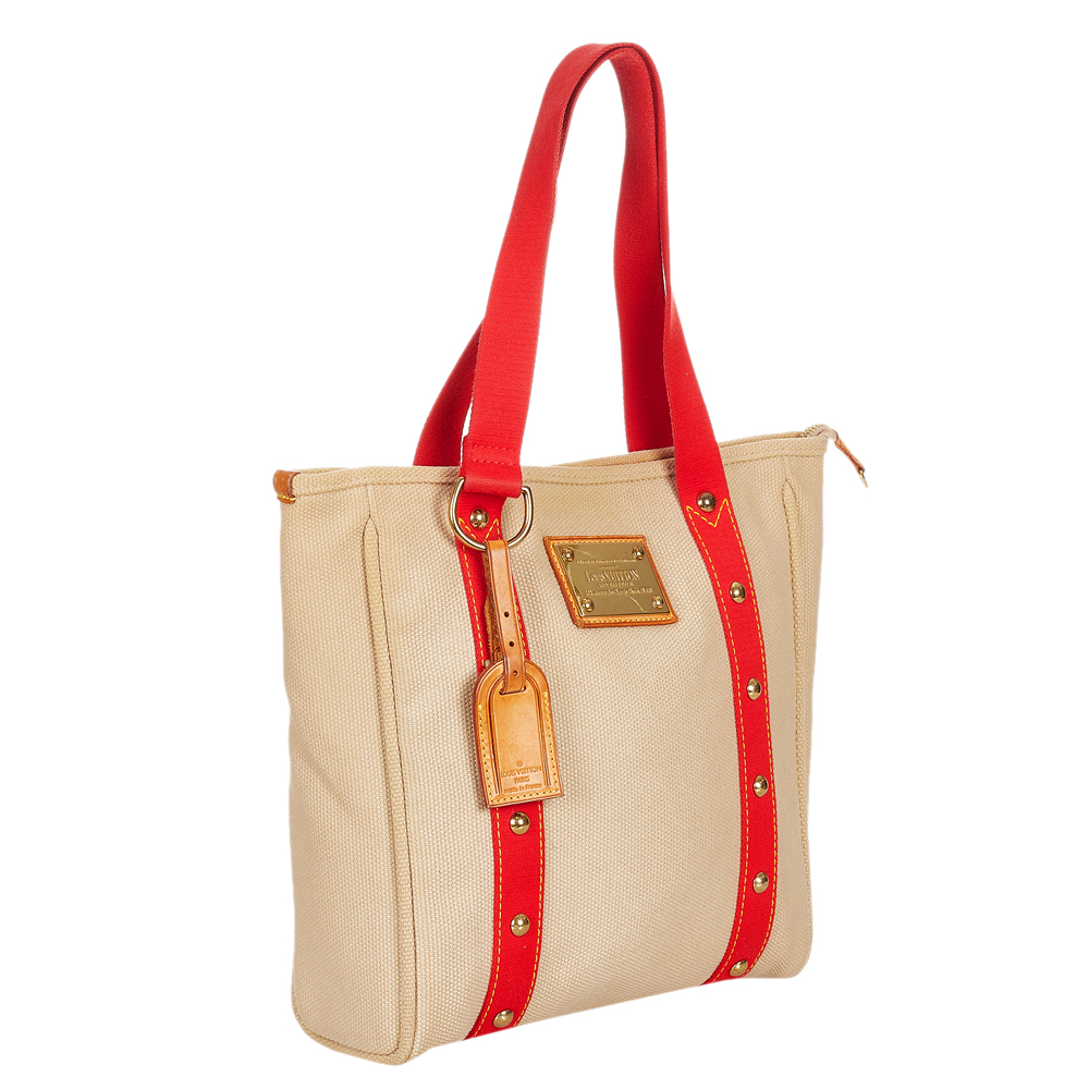 

Louis Vuitton Beige/Red Canvas Antigua Cabas MM Bag