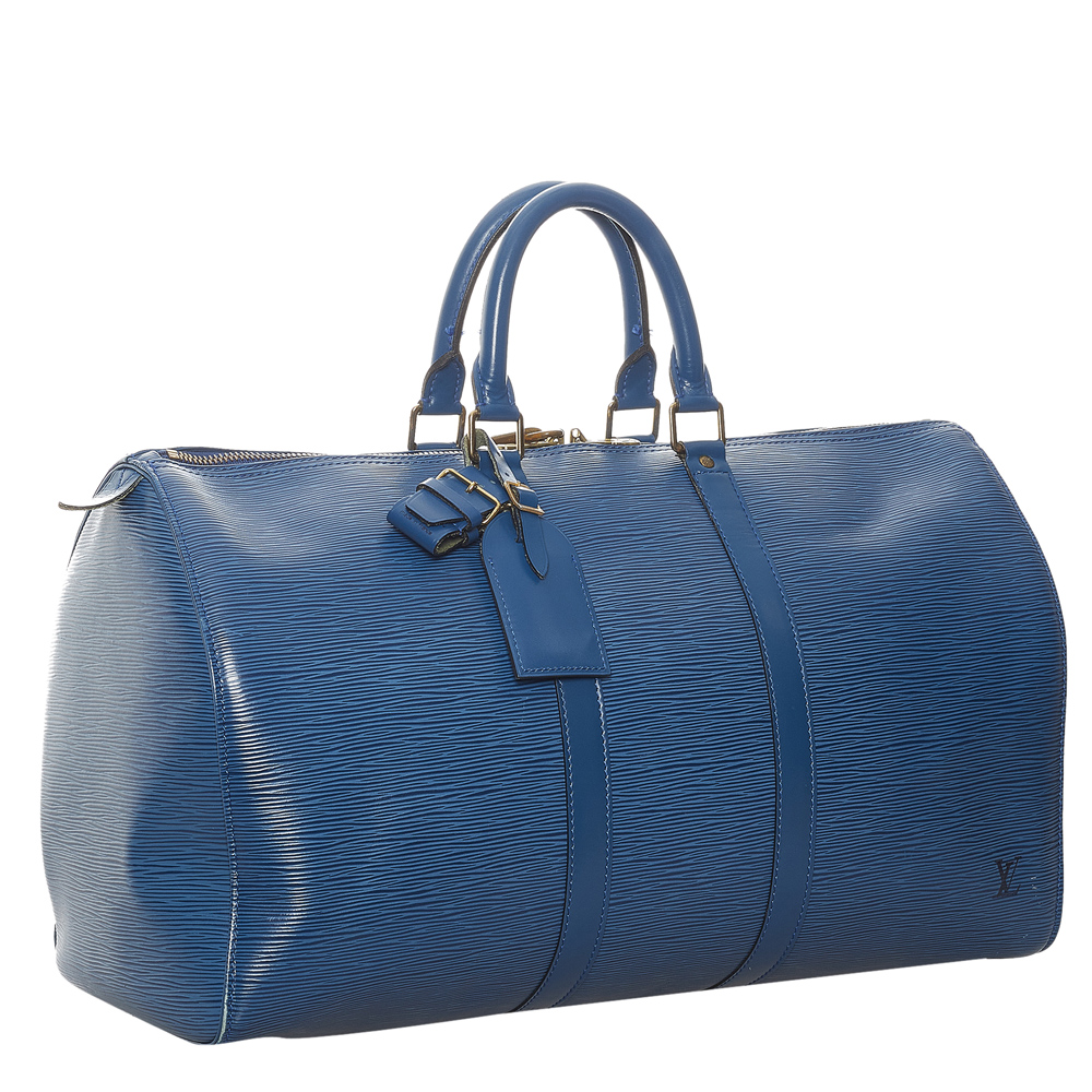 

Louis Vuitton Blue Epi Leather Keepall 45 Duffel Bag