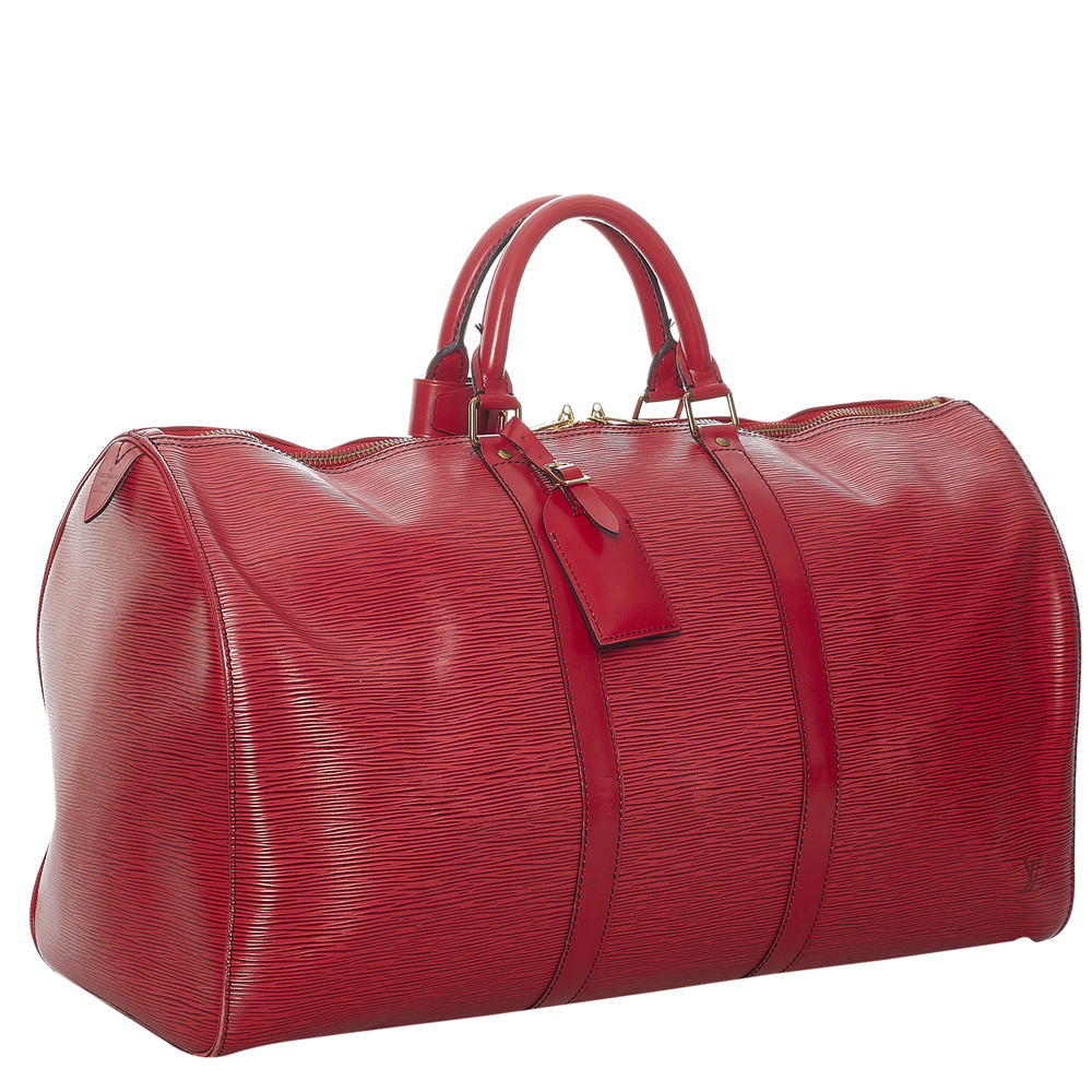 

Louis Vuitton Red Epi Leather Keepall 50 Duffel Bag