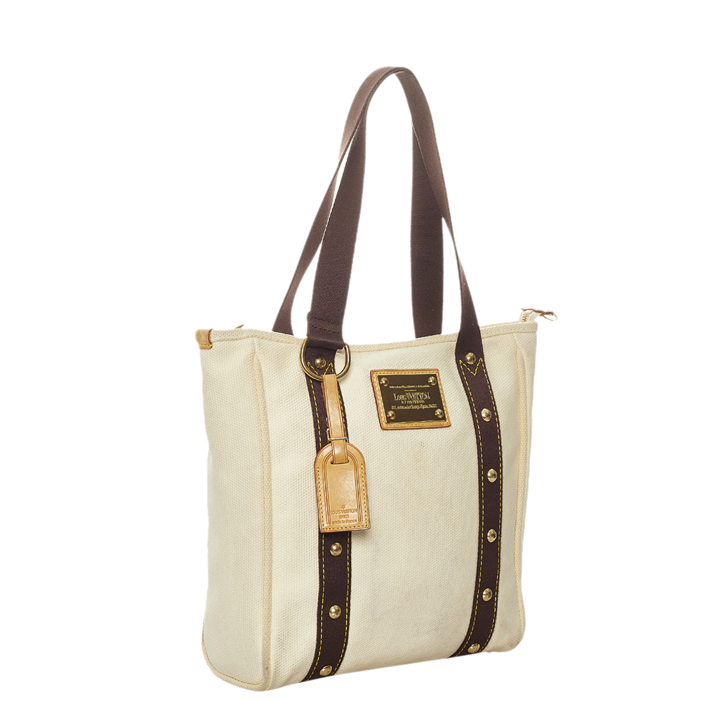 

Louis Vuitton White/Brown Canvas Antigua Cabas MM Bag