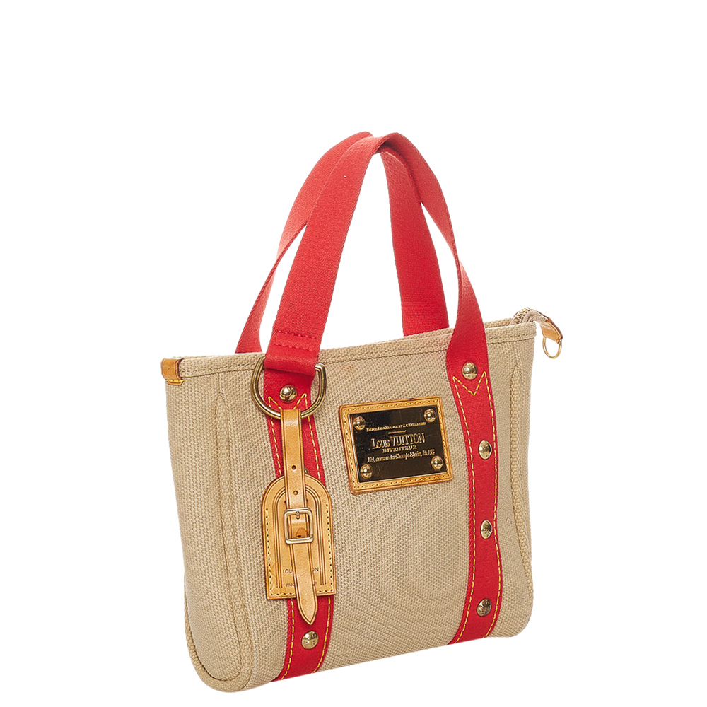 

Louis Vuitton Brown/Red Canvas Antigua Cabas PM Bag