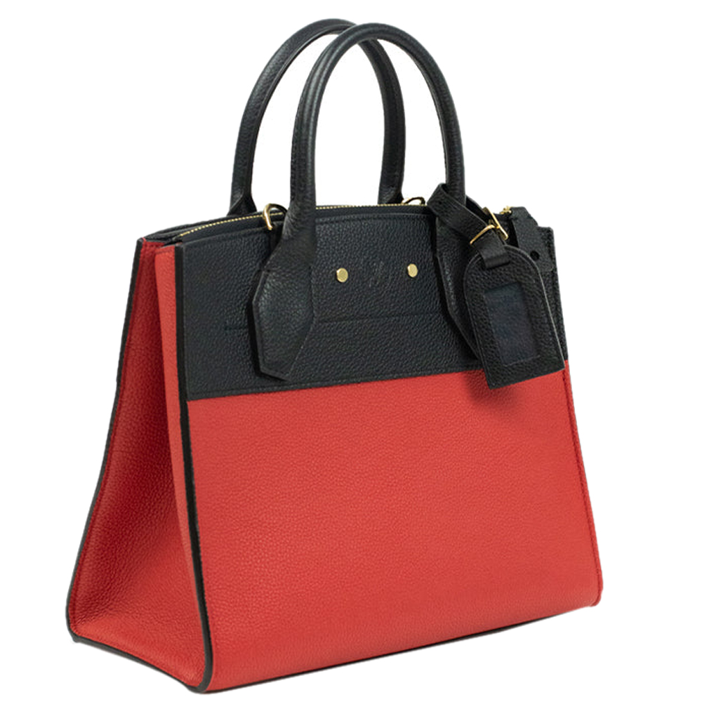 

Louis Vuitton Red/Black Leather City Steamer Satchel Bag