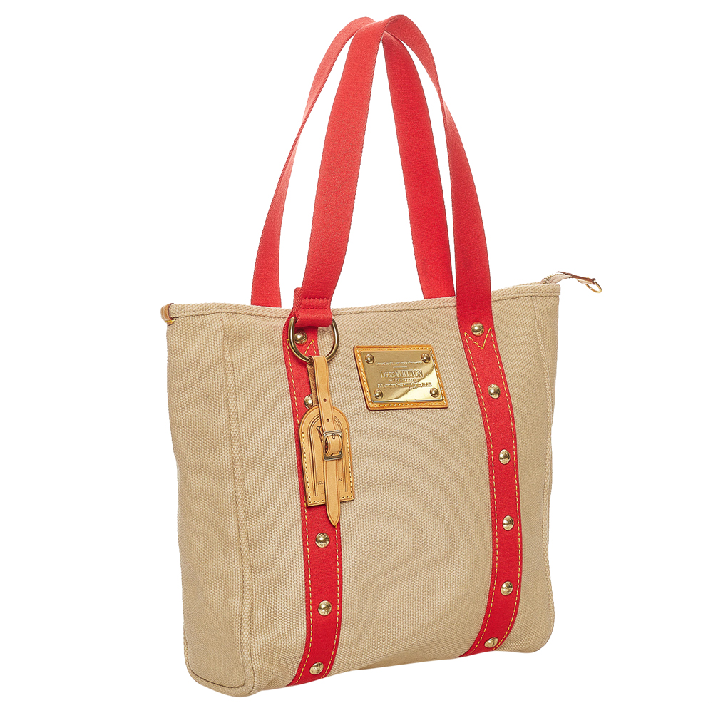 

Louis Vuitton Brown/Red Canvas Antigua Cabas GM Bag, Beige