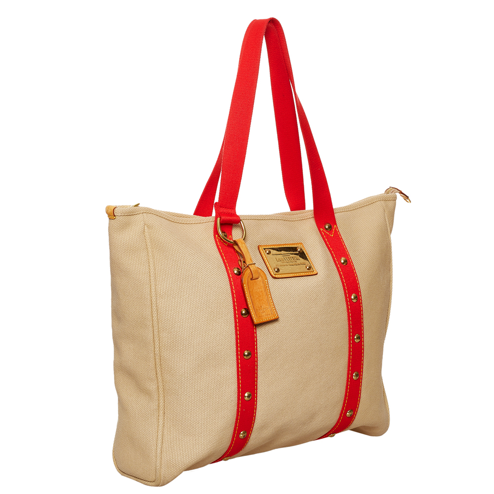 

Louis Vuitton Beige/Red Canvas Antigua Cabas GM Bag