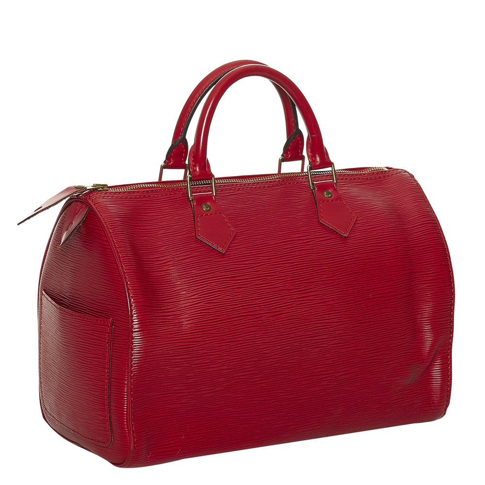 

Louis Vuitton Red Epi Leather Speedy 30 Satchel Bag