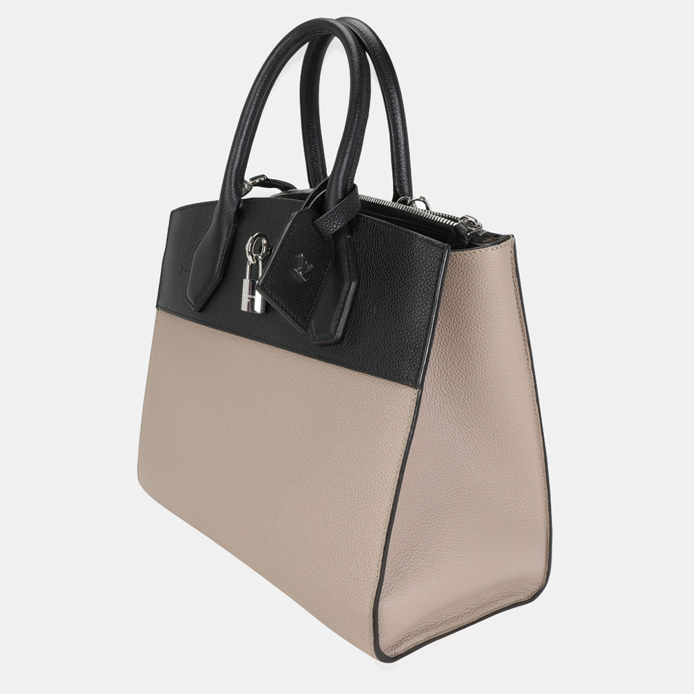 

Louis Vuitton Black/Grey Calfskin Leather City Steamer MM Satchel Bag