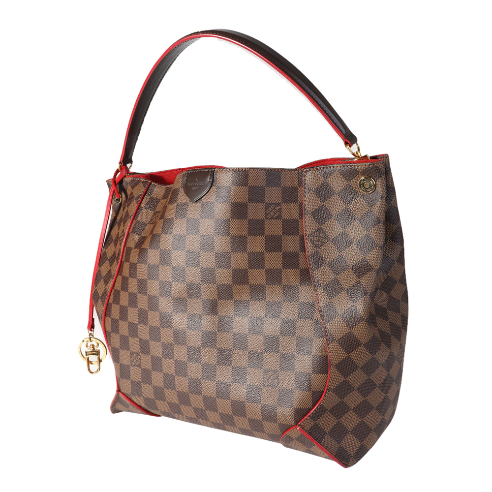 

Louis Vuitton Damier Ebene Canvas Cherry Leather Caissa Hobo Bag, Brown