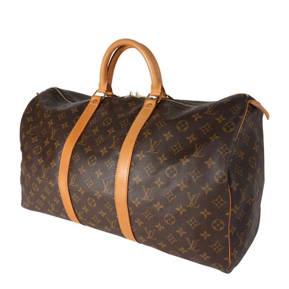 

Louis Vuitton Brown Monogram Coated Canvas Leather Keepall 50 Duffel Bag