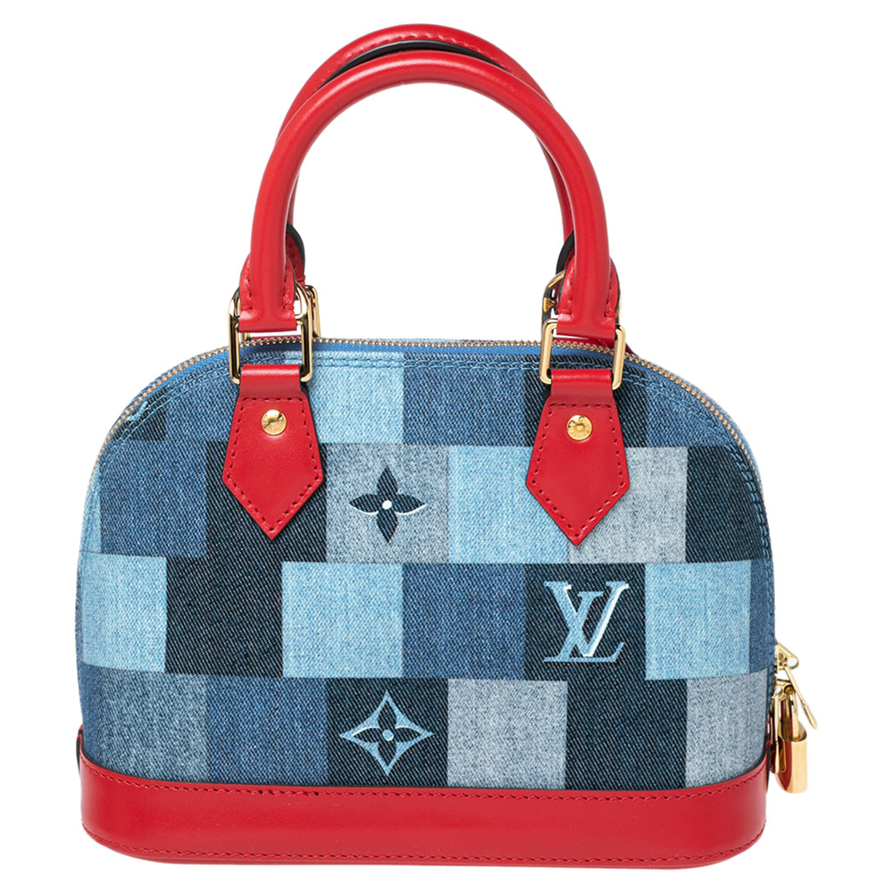Louis Vuitton Blue/Red Denim Monogram Check Alma BB Bag Louis