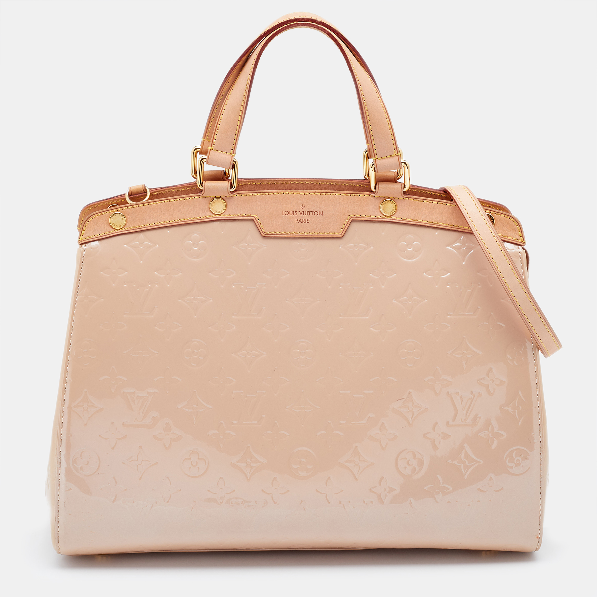 Preowned Louis Vuitton Rose Florentine Monogram Vernis Brea Gm Bag In