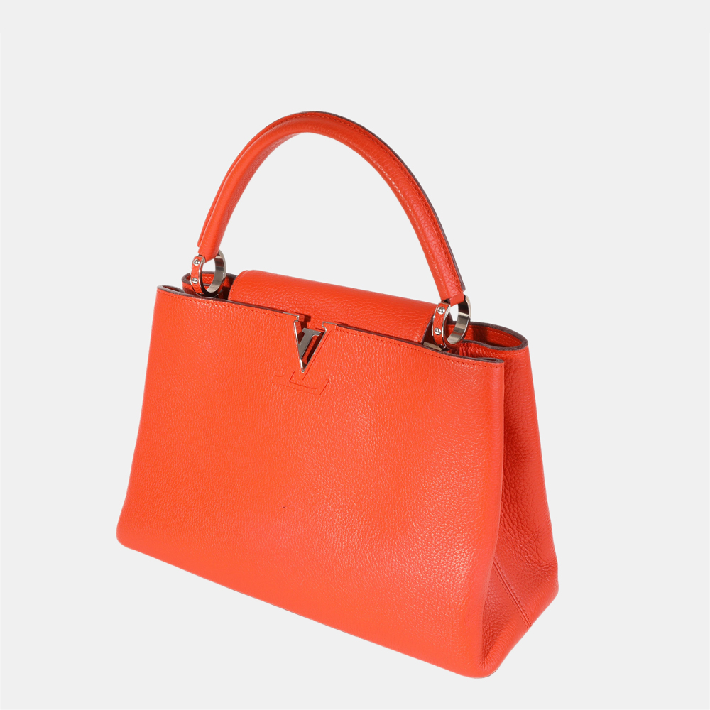 

Louis Vuitton Orange Taurillon Leather Capucines MM Top Handle Bag