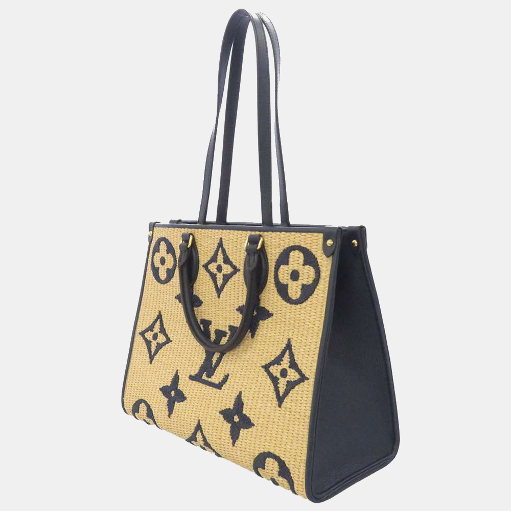 

Louis Vuitton Brown Monogram Leather Canvas On The Go MM Raffia Giant Tote Bag