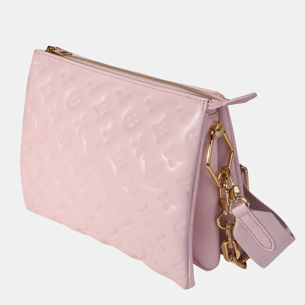 

Louis Vuitton Rose Pink Monogram Embossed Lambskin Leather Coussin PM Bag