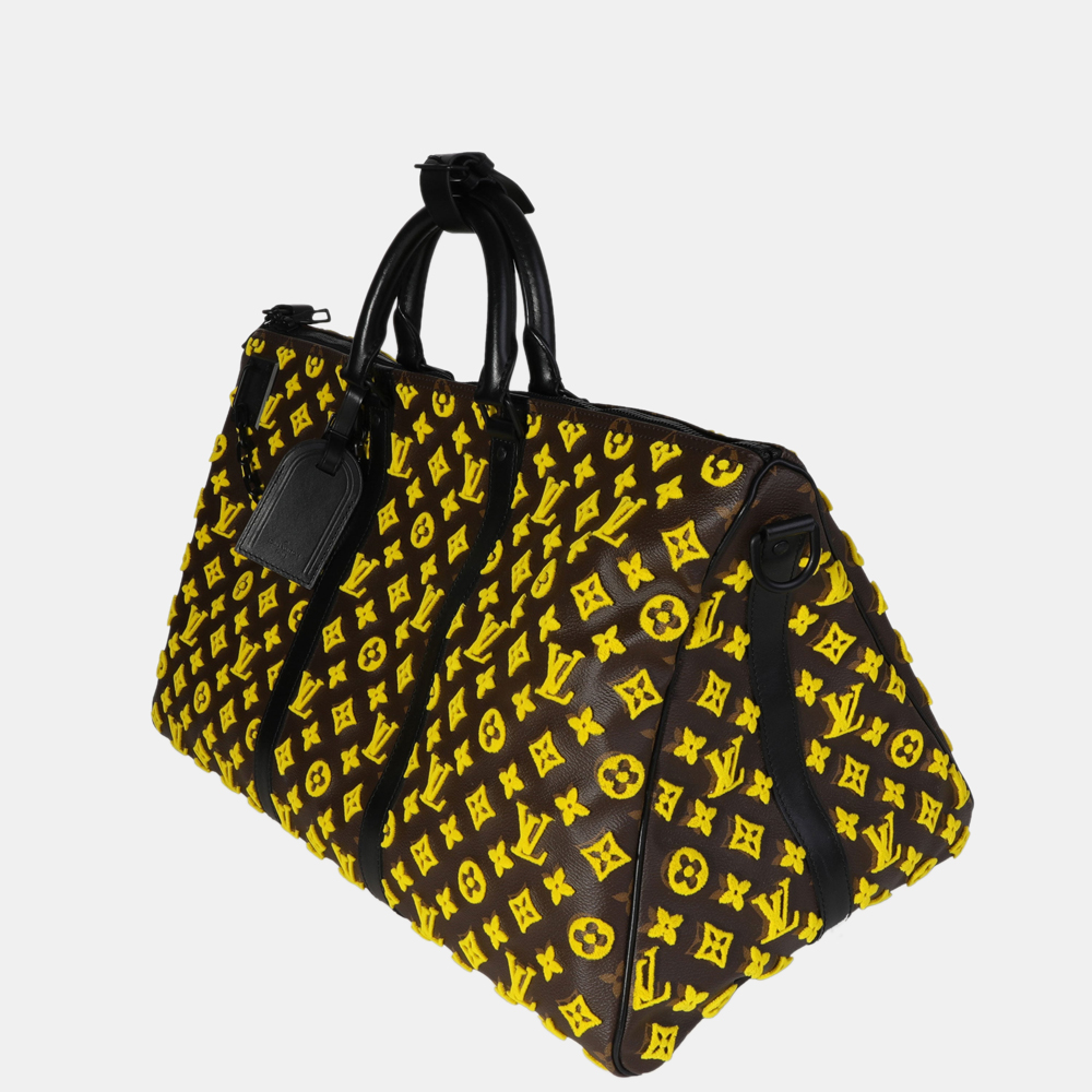 

Louis Vuitton Black/Yellow Monogram Canvas Tuffetage Triangle Keepall Bandouliere 50 Suitcase Bag