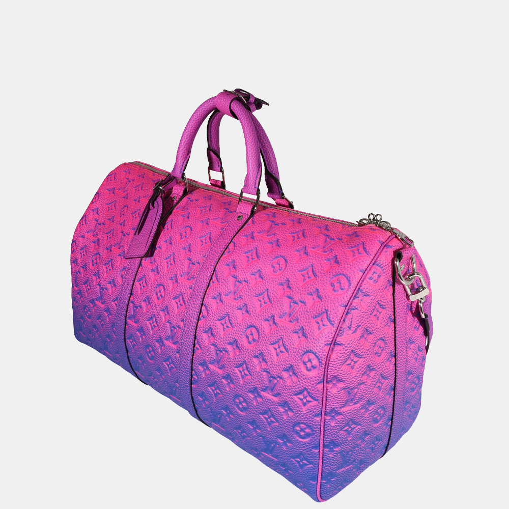 

Louis Vuitton Pink/Blue Monogram Empreinte Leather Illusion Keepall Bandouliére 50 Suitcase