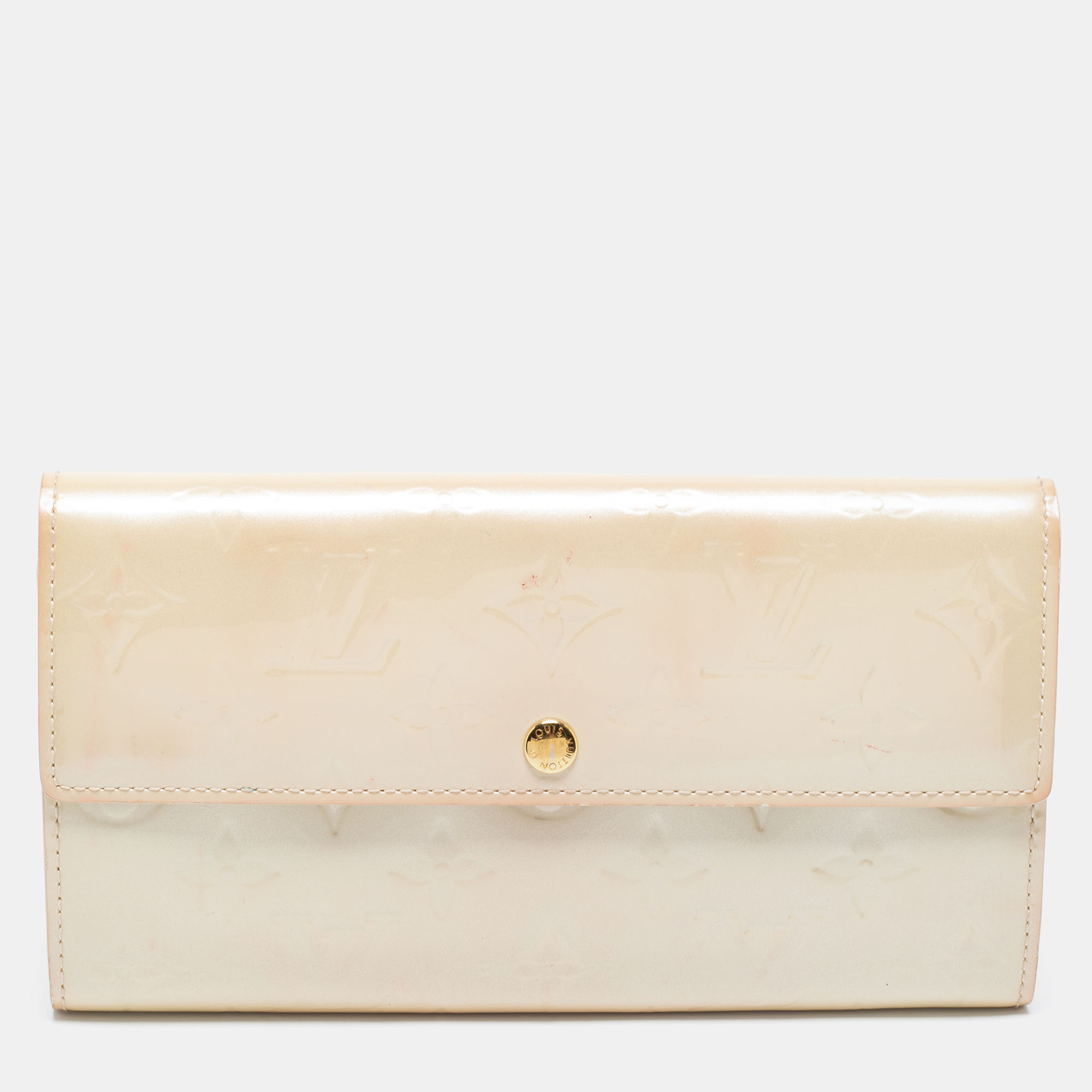

Louis Vuitton Blanc Corail Monogram Vernis Leather Sarah Wallet, Cream