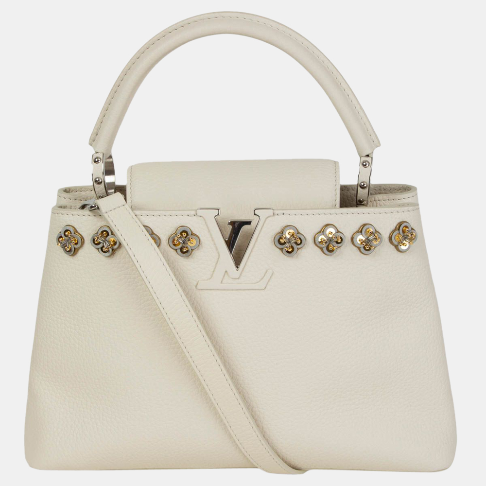 

Louis Vuitton White Leather Capucines Limited Edition PM Hanami Applique Shoulder Bag