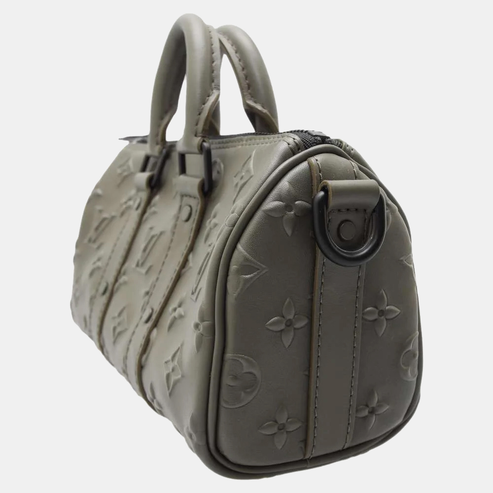 

Louis Vuitton Khaki Leather Monogram Seal Leather Keepall  Duffle Bag, Grey