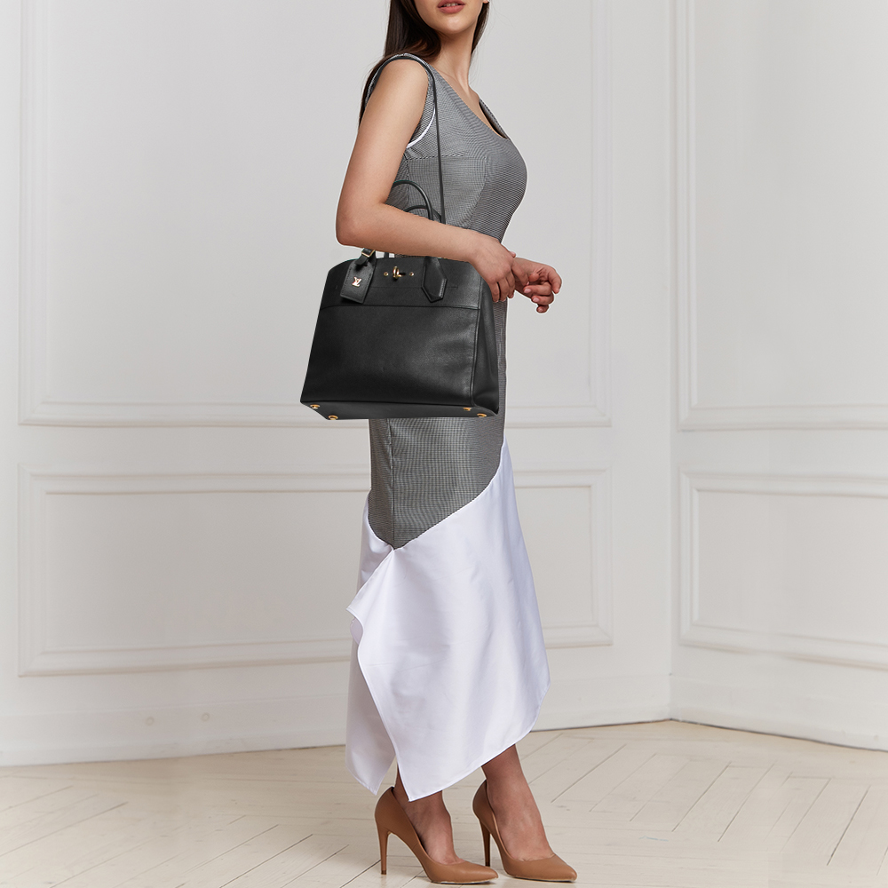 

Louis Vuitton Black Leather City Steamer MM Bag