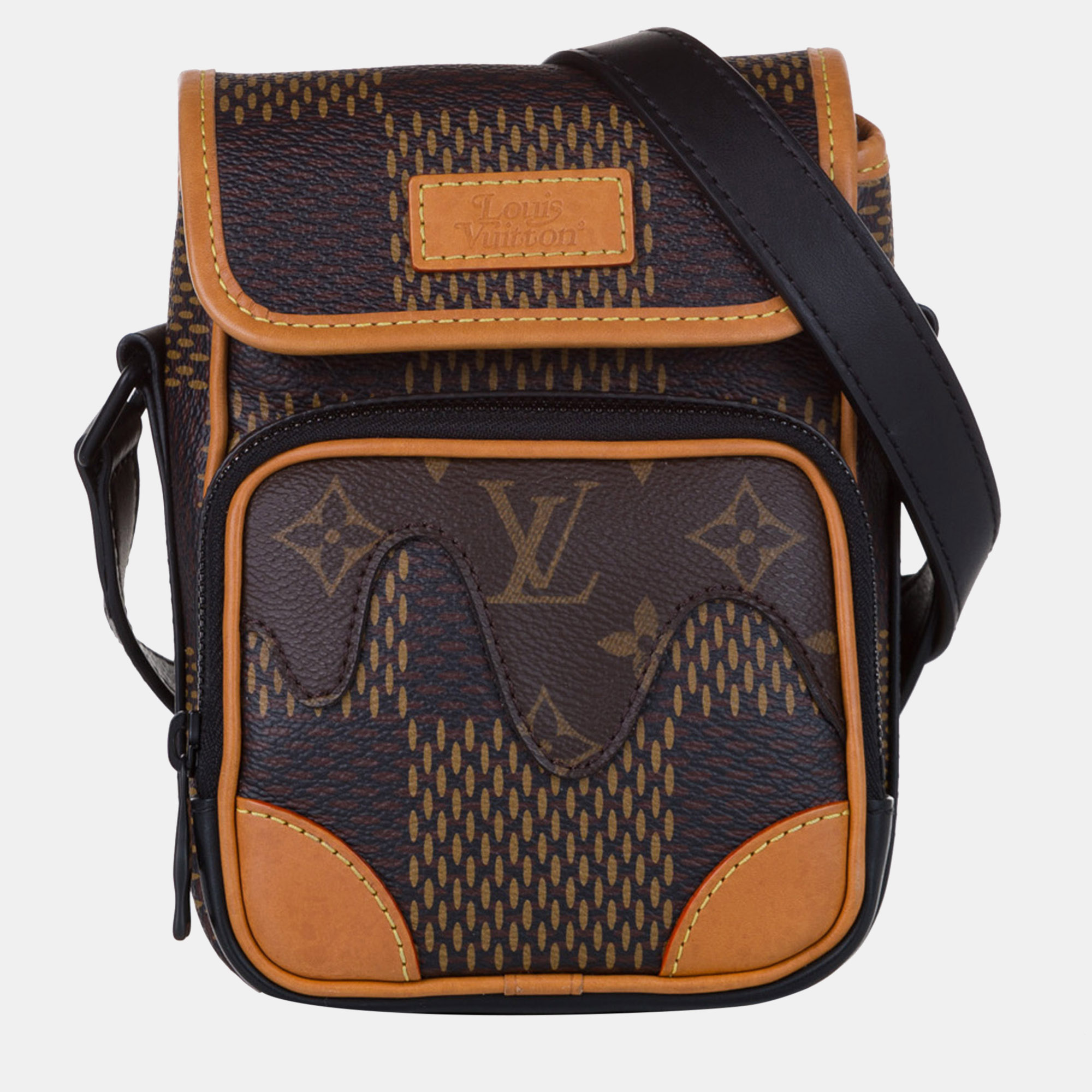 Pre-owned Louis Vuitton Lv X Nigo Giant Damier Ebene Monogram Nano Amazone Messenger In Brown