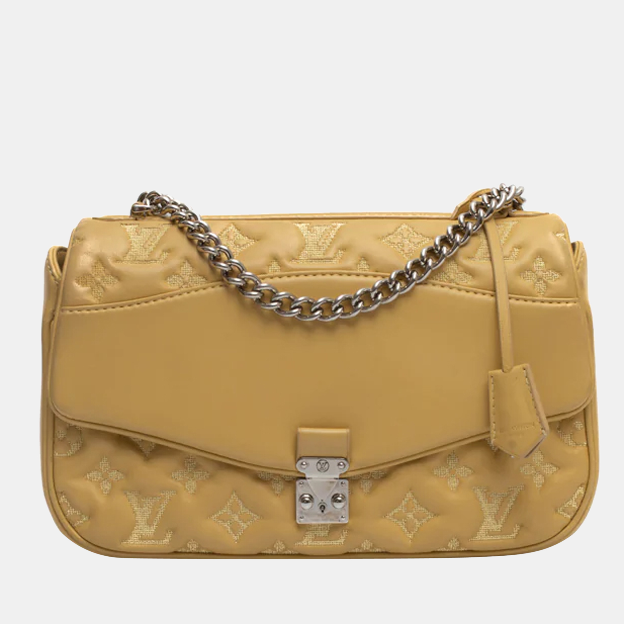 Louis Vuitton Yellow Embroidered Monogram Puffy Lambskin Mama Broderie Pochette Silver Hardware, 2012 (Very Good), Womens Handbag