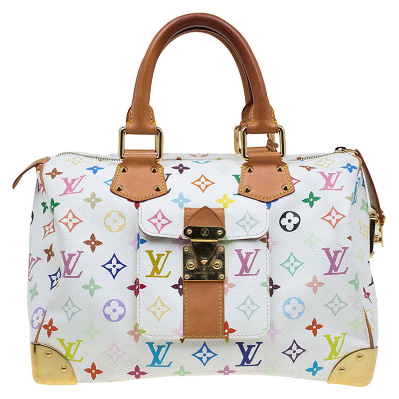 Buy Louis Vuitton White Multicolor Monogram Canvas Speedy 30 Bag 76308 ...