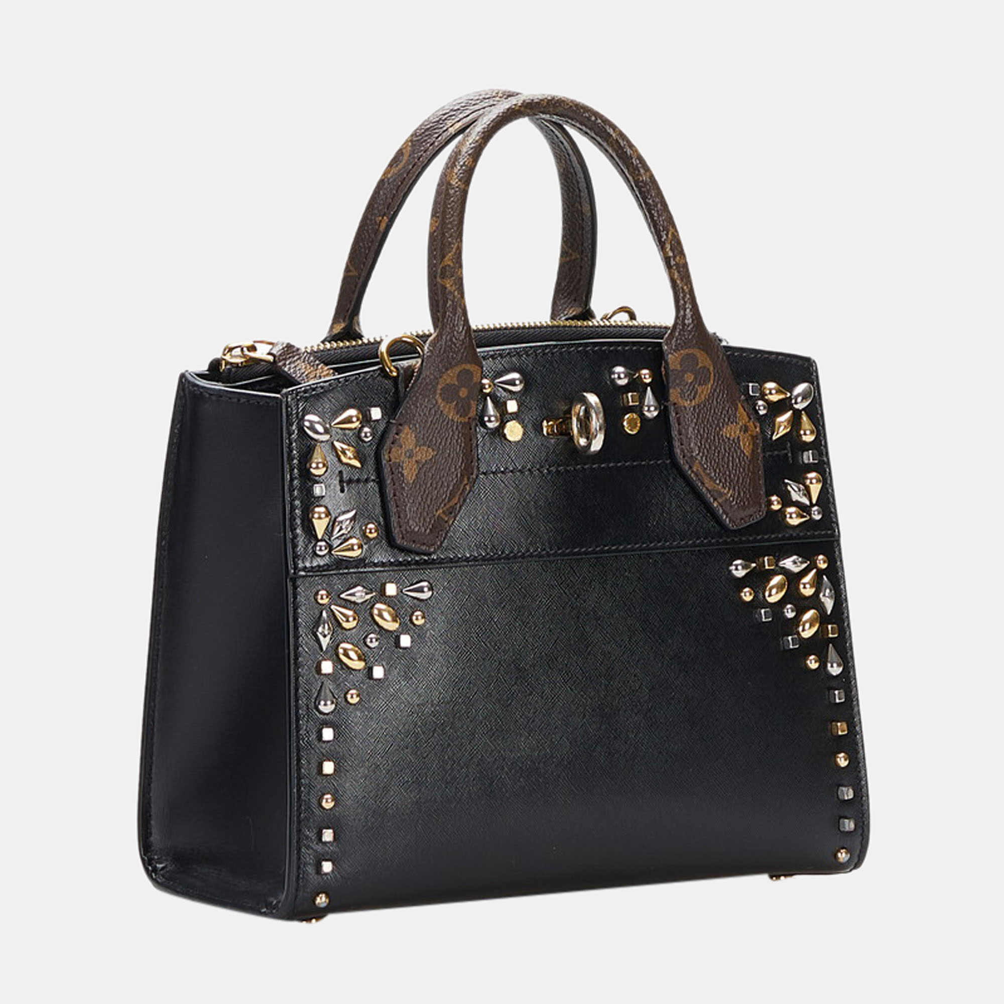

Louis Vuitton Black Leather Mini Edgy Rock-Chic City Steamer Satchel Bag