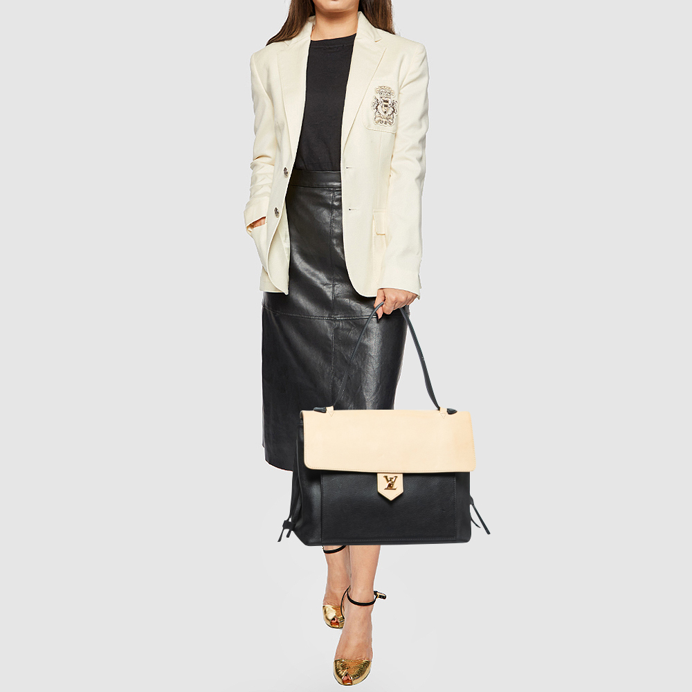 

Louis Vuitton Black/Beige Leather Lockme MM Tote