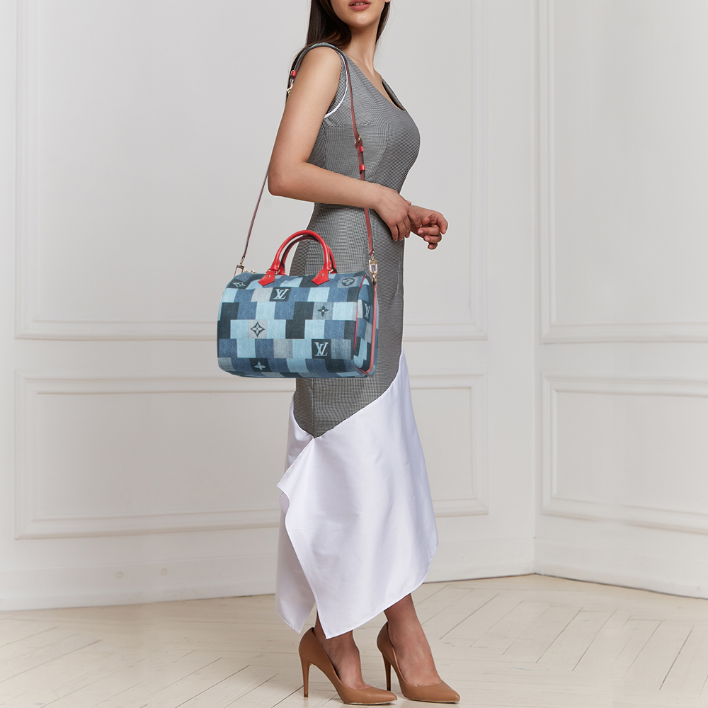 

Louis Vuitton Damier Monogram Denim Patchwork Speedy Bandoulier 30 Bag, Blue