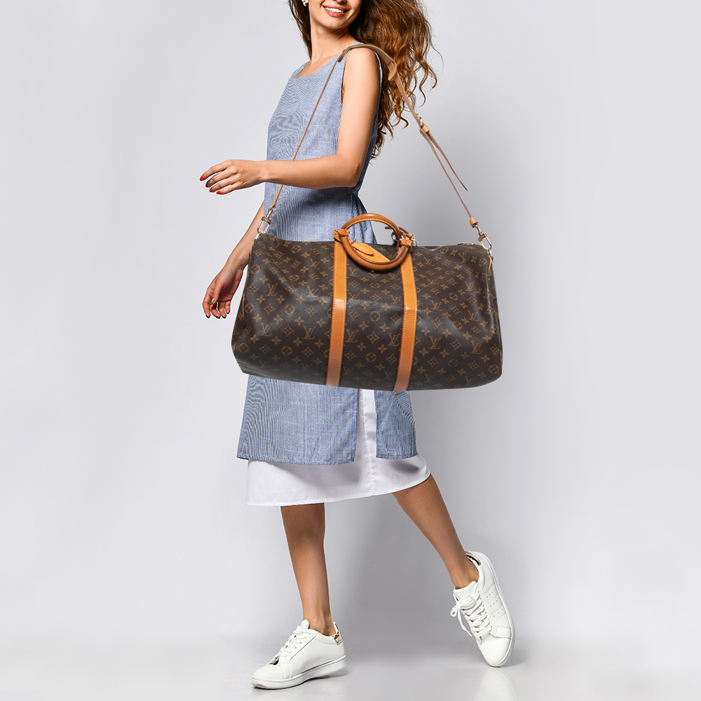

Louis Vuitton Monogram Canvas Keepall Bandouliere 55 Bag, Brown