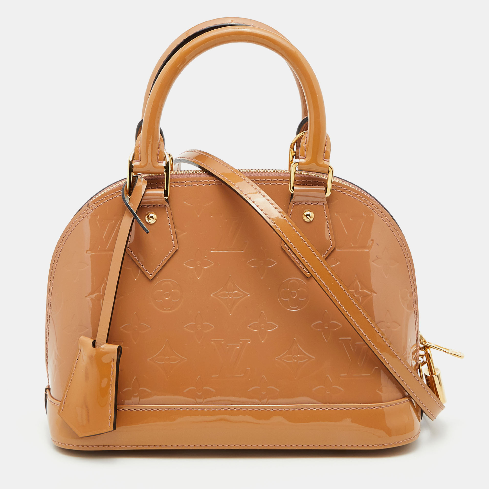 Pre Owned Louis Vuitton Beige Poudre Monogram Vernis Alma BB Bag