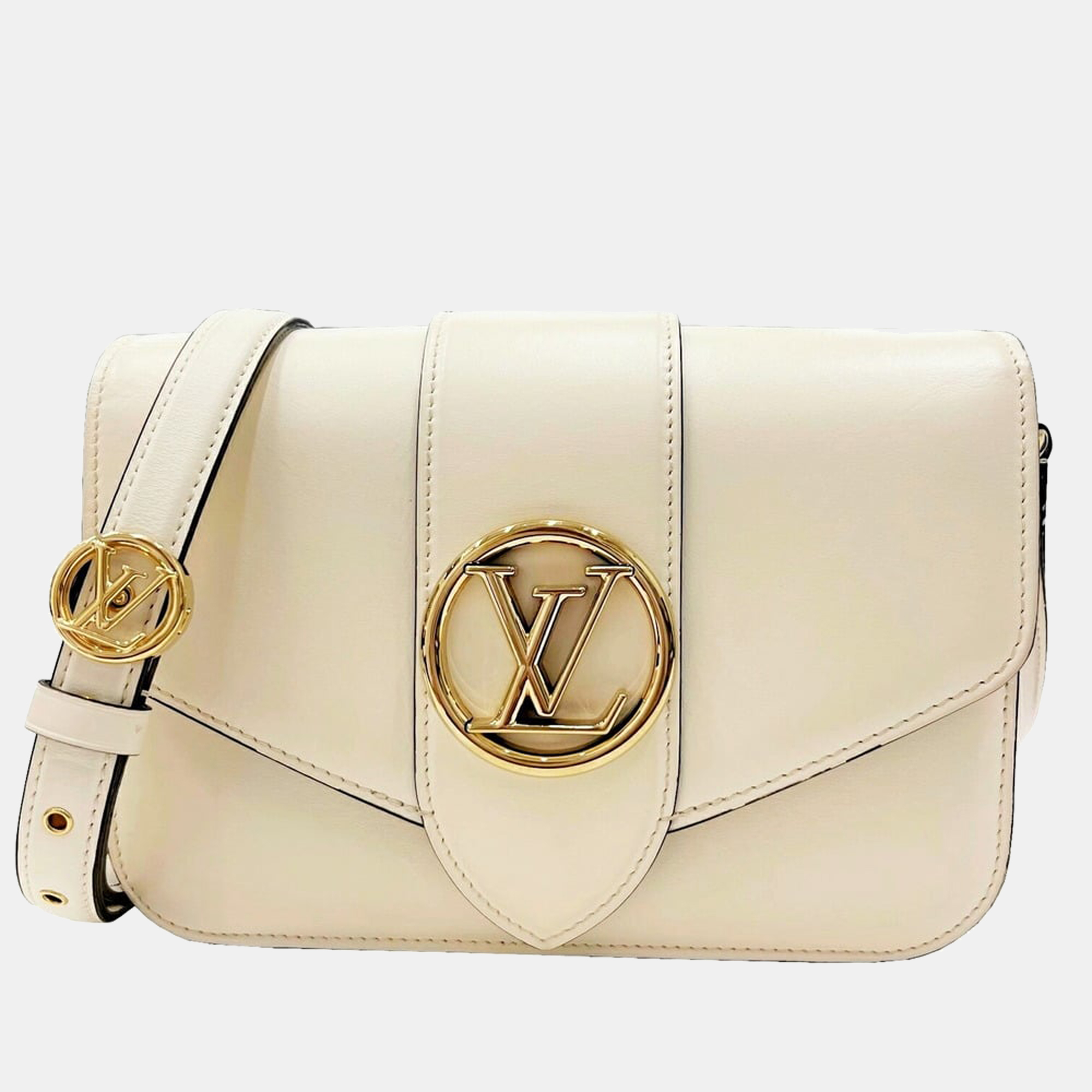 Pre-owned Louis Vuitton White Leather Lv Pont 9 Shoulder Bag