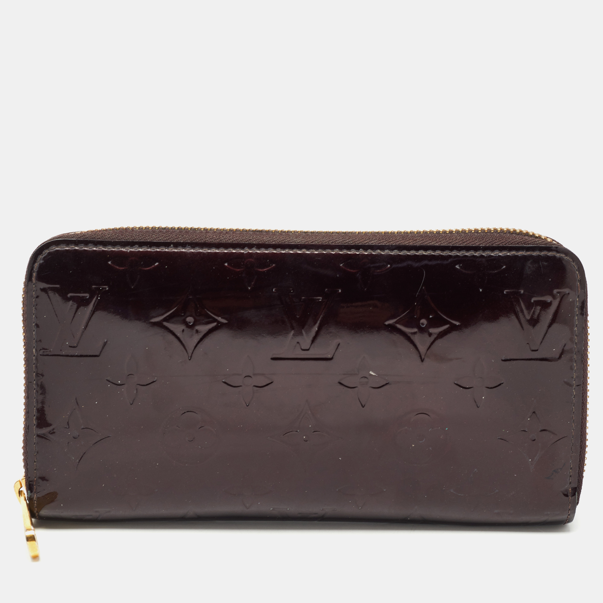 Pre-owned Louis Vuitton Amarante Monogram Vernis Zippy Wallet In Burgundy