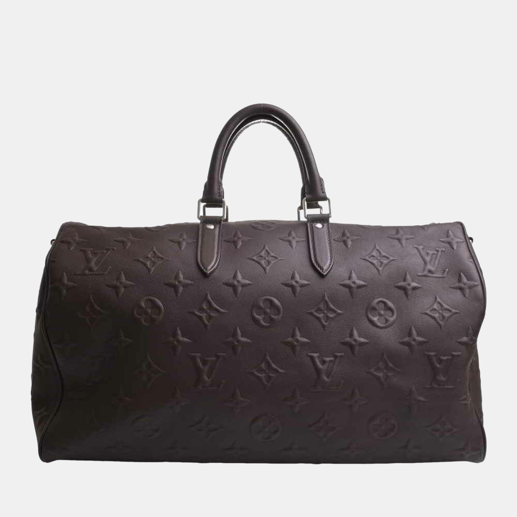 

Louis Vuitton Brown Leather Monogram Revelation Keepall 45 Duffel Bag
