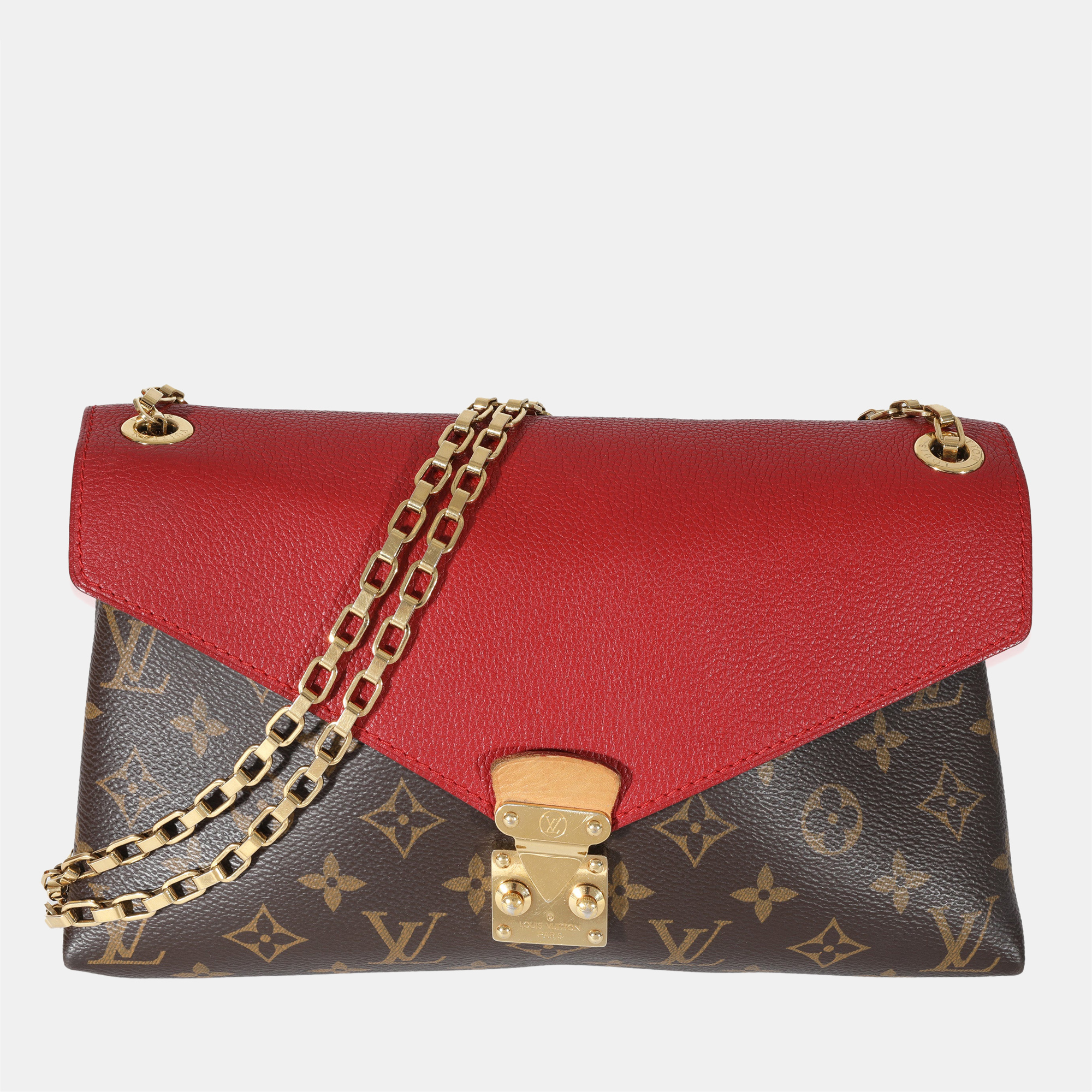 Pre-owned Louis Vuitton Red And Brown Monogram Canvas Pallas Chain