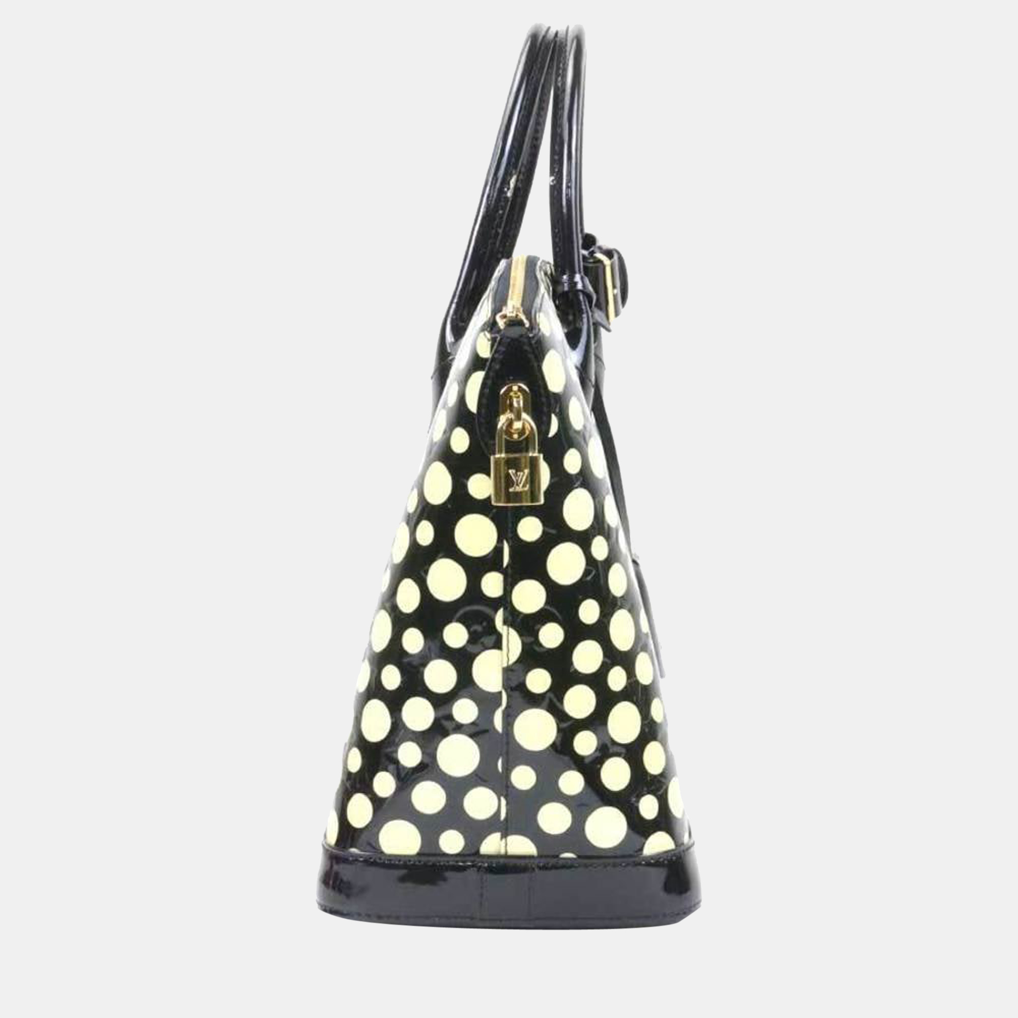 

Louis Vuitton Black/White Patent Leather Kusama Infinity Dots Lockit MM Tote Bag