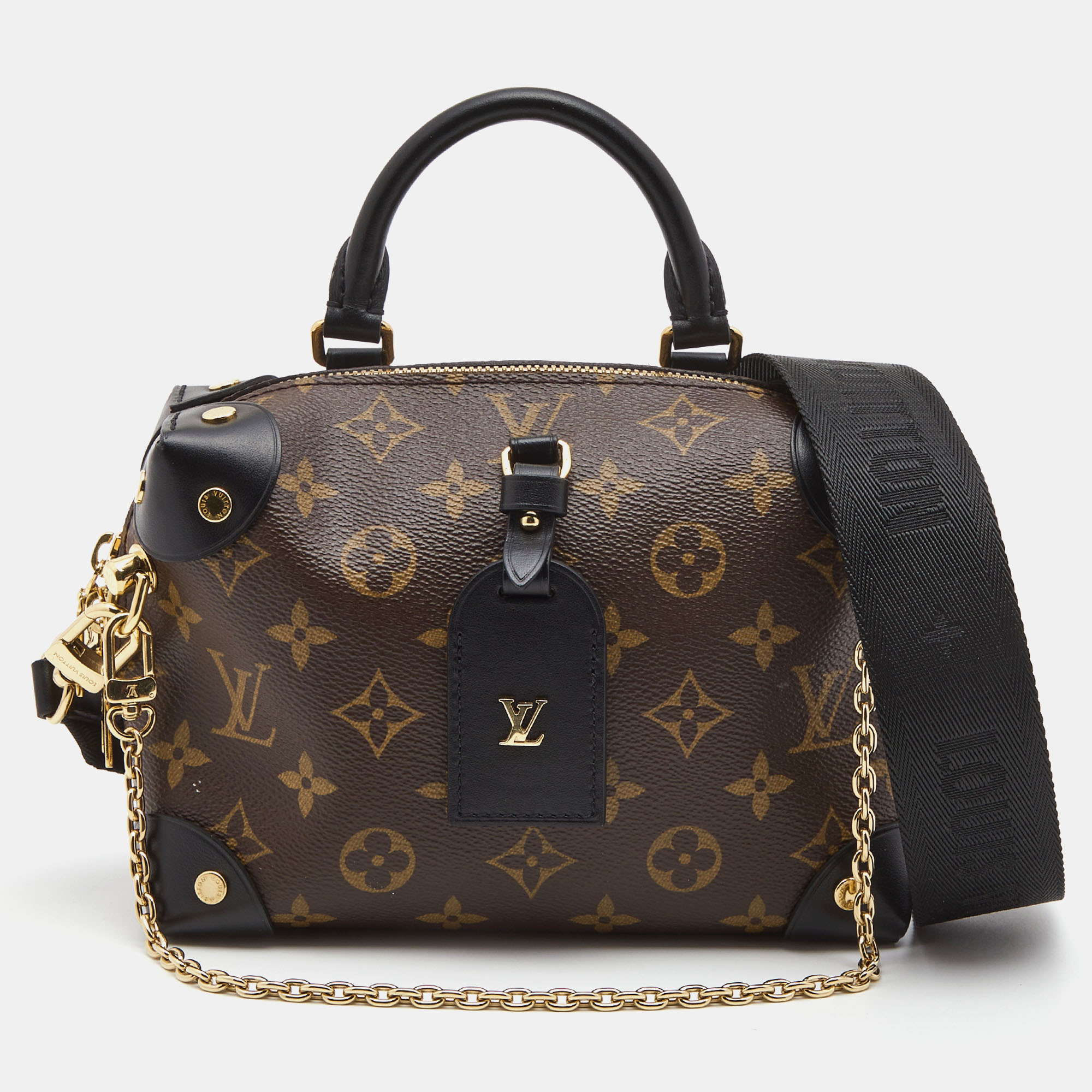 Louis Vuitton Black Coated Canvas and Leather Petite Malle Souple Bag