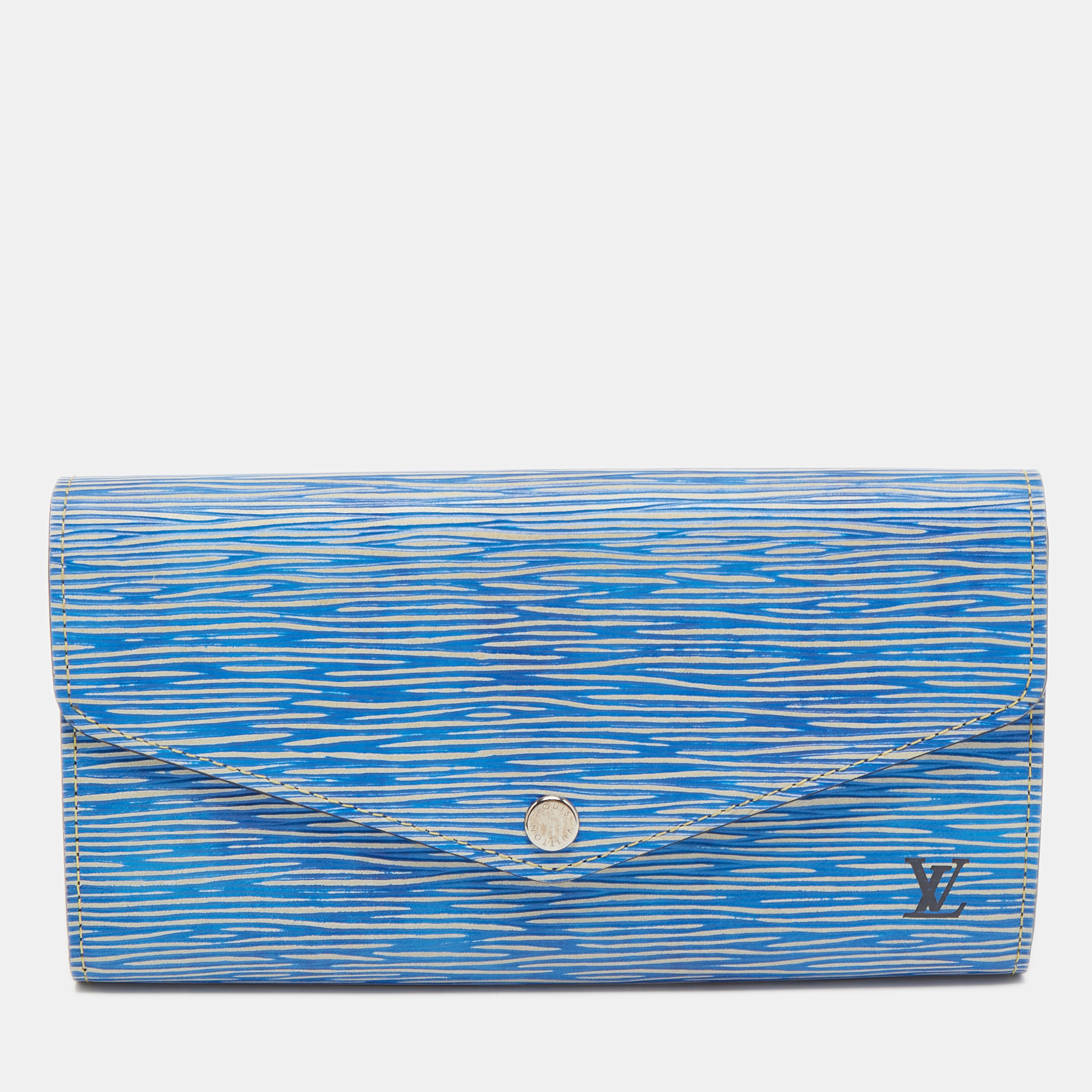 Pre-owned Louis Vuitton Denim Epi Leather Sarah Wallet In Blue